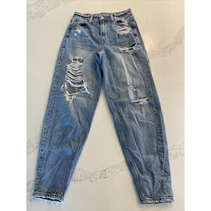 American Eagle 90s Jeans Womens 0‎ Mom Jean Retro Distressed Denim Light Wash